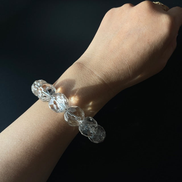 ブラジル産 スモーキークォーツ ブレスレット｜大玉 約16〜17mm｜クラック入り・虹あり｜天然石ブレスレット
