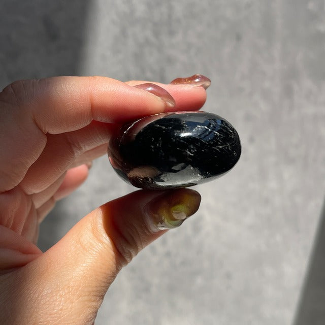 インド産 ブラックマイカ パームストーン ゴールドの輝き 一点物