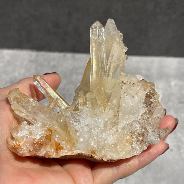 ネパール・ダーディン産 ゴールデンヒーラークォーツ クラスター｜ヒマラヤ水晶｜イリデッセンスあり