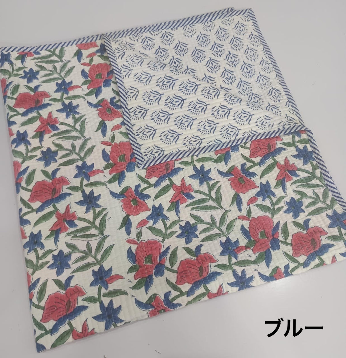 インド製 花柄リバーシブルキルト 125×125cm｜薄手マルチカバー・ソファカバー 全5柄