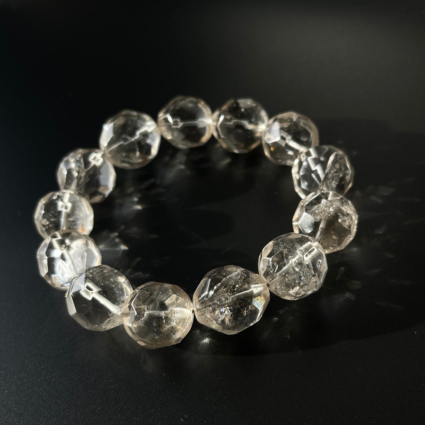ブラジル産 スモーキークォーツ ブレスレット｜大玉 約16〜17mm｜クラック入り・虹あり｜天然石ブレスレット