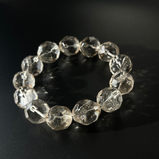 ブラジル産 スモーキークォーツ ブレスレット｜大玉 約16〜17mm｜クラック入り・虹あり｜天然石ブレスレット