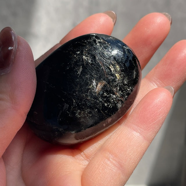 インド産 ブラックマイカ パームストーン ゴールドの輝き 一点物