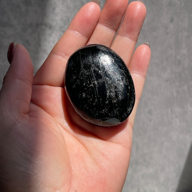 インド産 ブラックマイカ パームストーン ゴールドの輝き 一点物