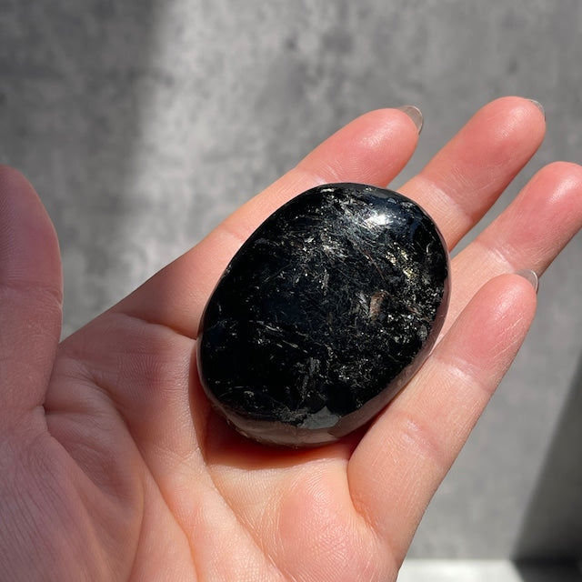 インド産 ブラックマイカ パームストーン ゴールドの輝き 一点物