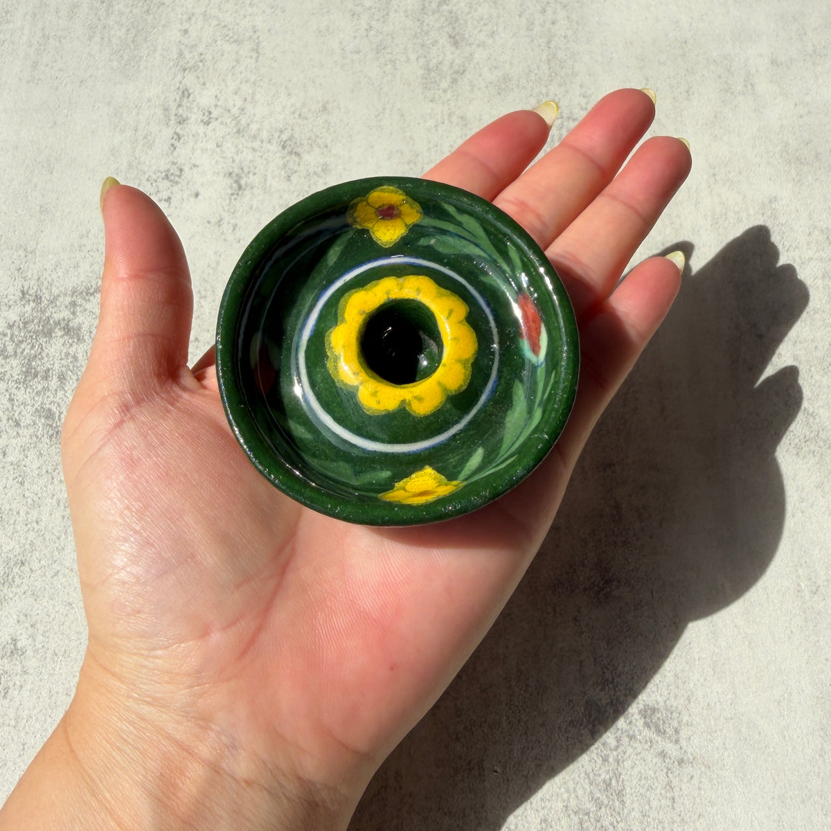 インド・ジャイプール 陶器のお香立て｜花柄 インセンスホルダー ブラウン・グリーン