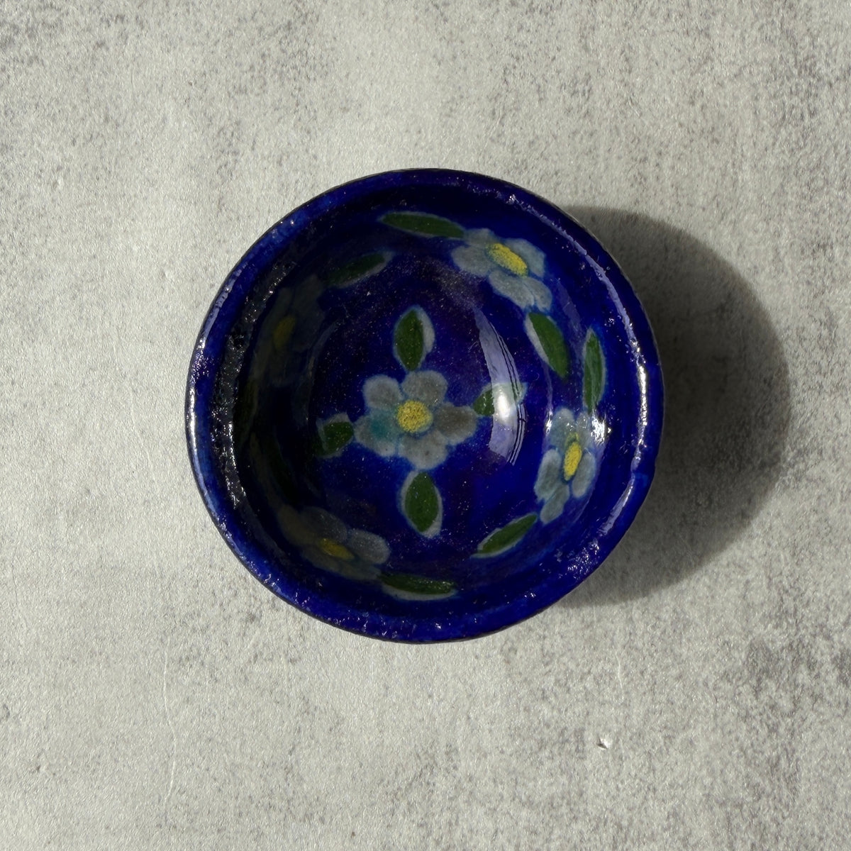インド・ジャイプールの陶器 ミニボウル｜花柄 小物入れ ブルー・イエロー