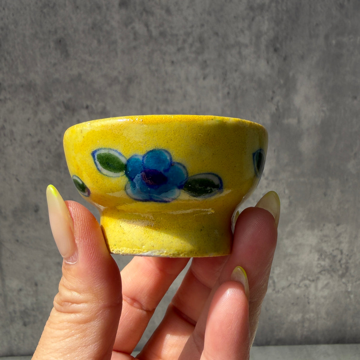 インド・ジャイプールの陶器 ミニボウル｜花柄 小物入れ ブルー・イエロー