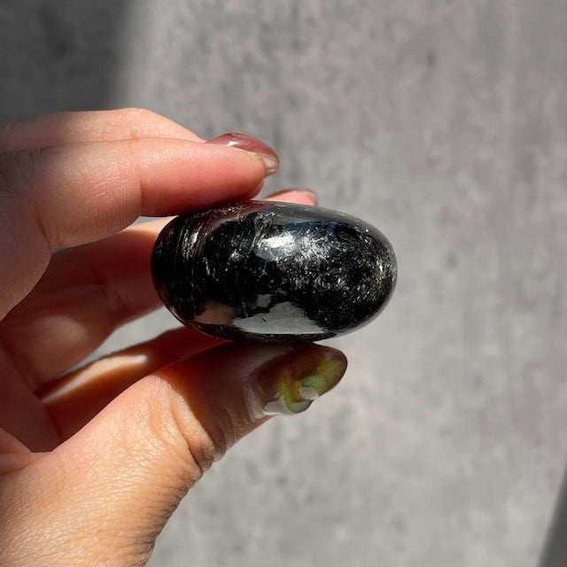 インド産 ブラックマイカ パームストーン ゴールドの輝き 一点物