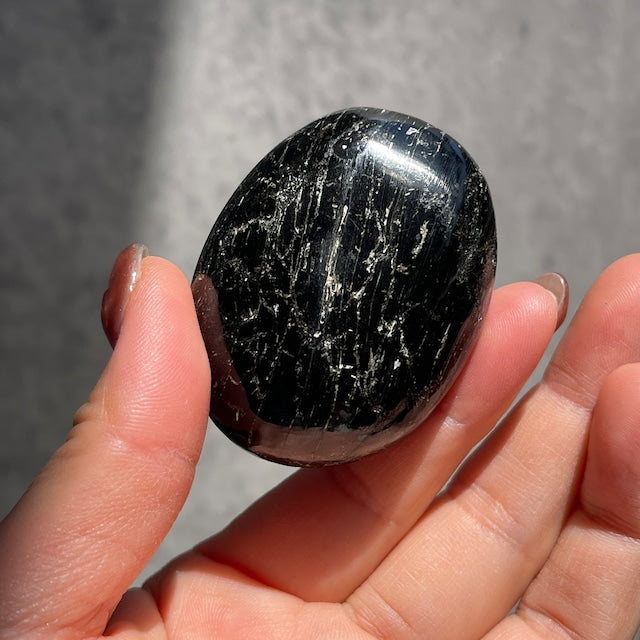 インド産 ブラックマイカ パームストーン ゴールドの輝き 一点物
