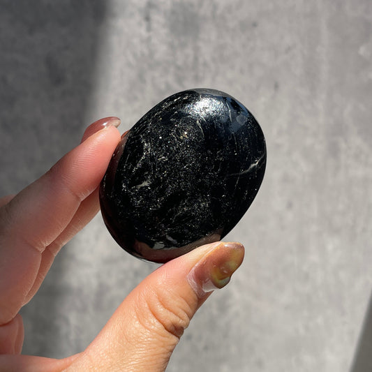 インド産 ブラックマイカ パームストーン ゴールドの輝き 一点物