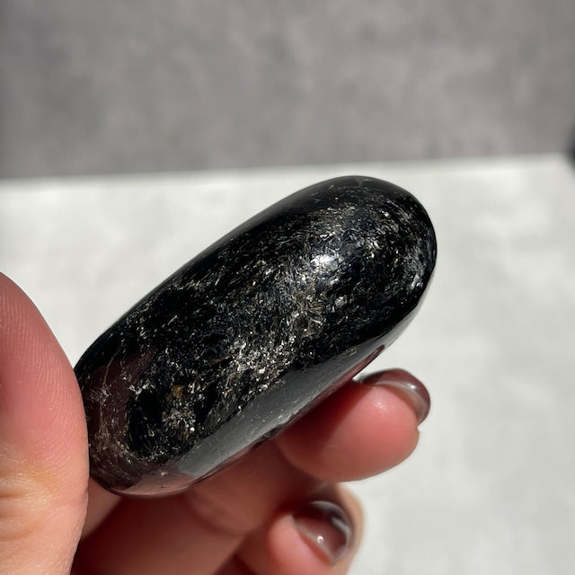 インド産 ブラックマイカ パームストーン ゴールドの輝き 一点物