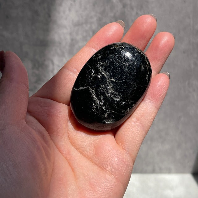 インド産 ブラックマイカ パームストーン ゴールドの輝き 一点物